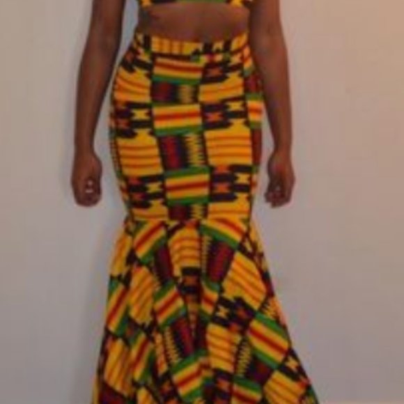 Kente Print Crop Top and Mermaid Skirt US Size 6 - Picture 3 of 7